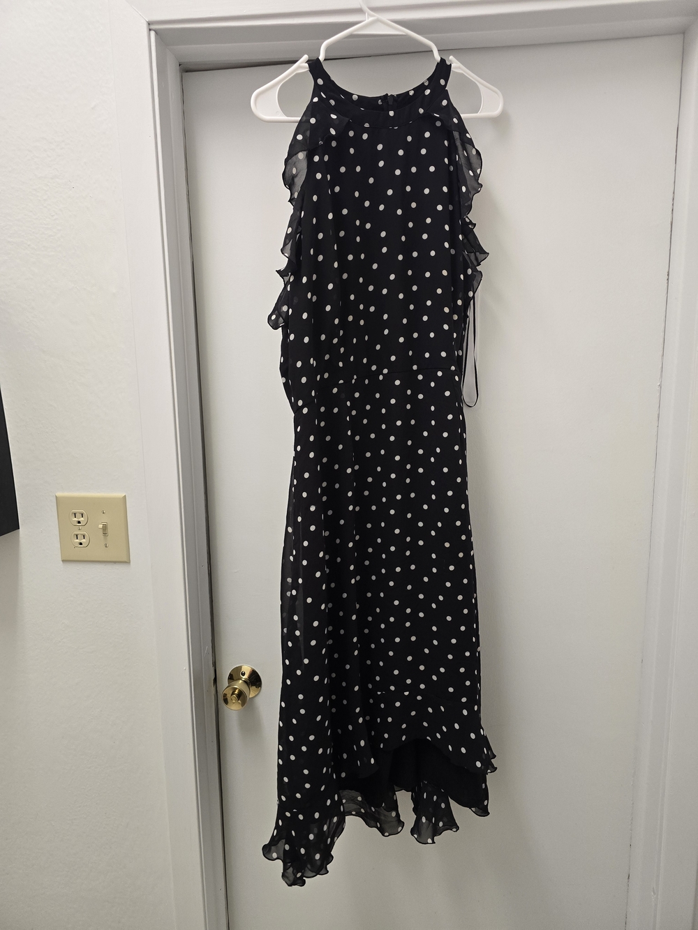 Elle Black Polka Dot High-Low Ruffle Midi Dress